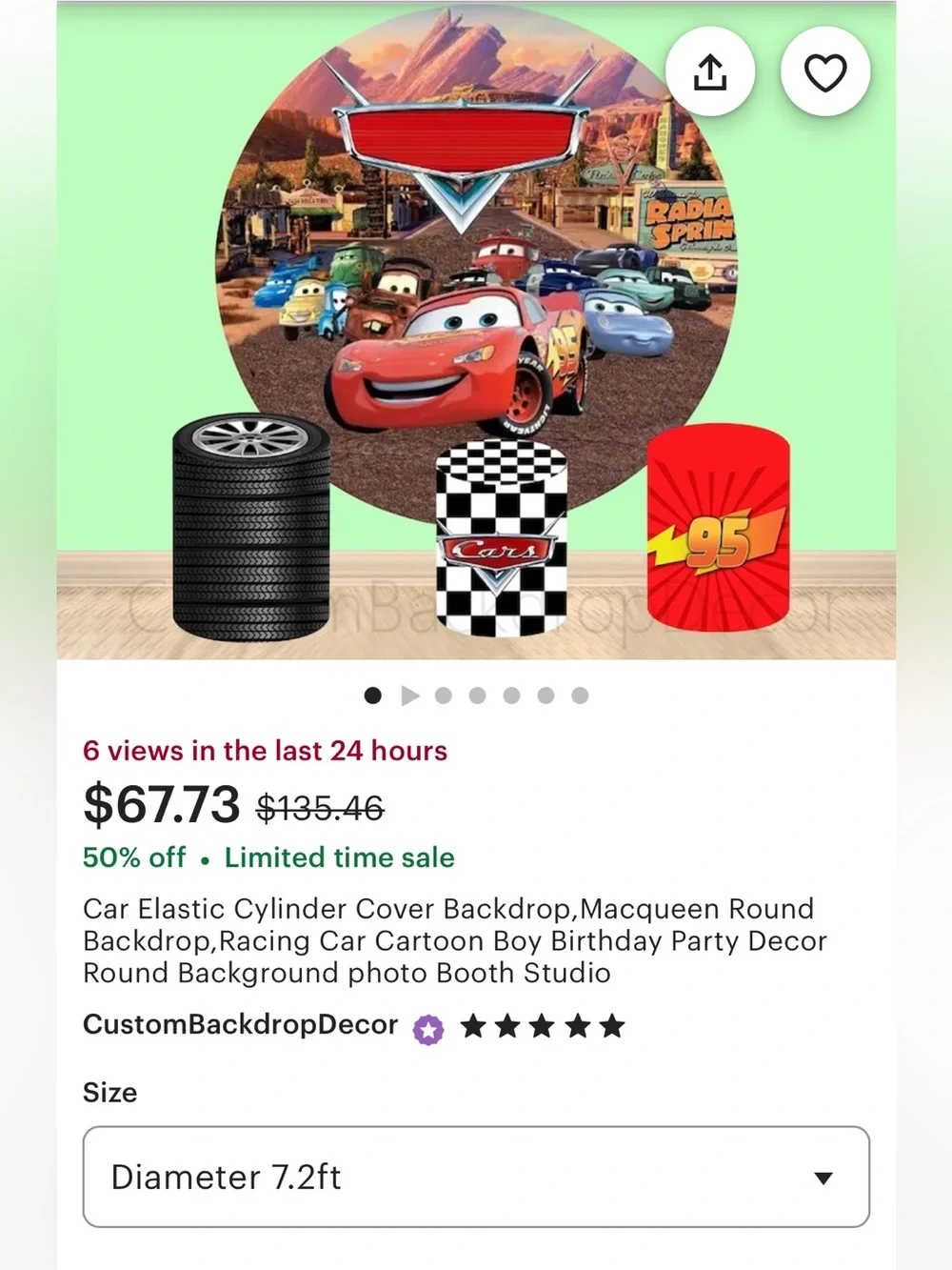 Disney Pixar Cars Party Backdrop with Red Race Car Design